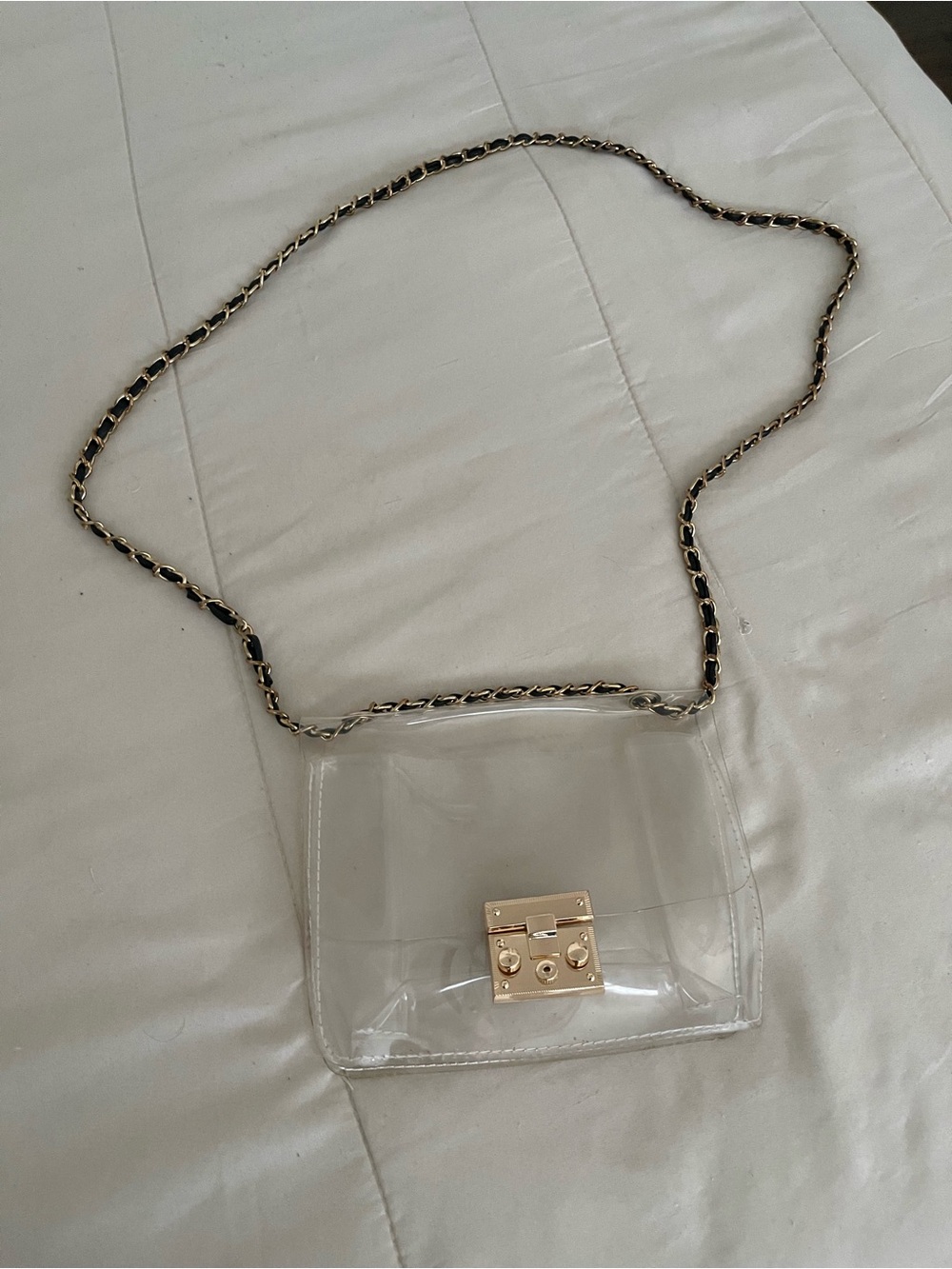 Clear Crossbody Shoulder Bag with Gold Lock